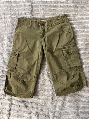 TNA Y2K Olive Green Mid-Rise Cargo Shorts with Utility Pockets